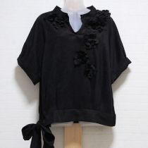 黒くちなしモチーフエルモザスウェードブラウス【4(11号)】