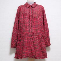 赤チェックフリルブラウスチュニック【L】