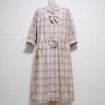 黄系リボンチェックワンピース