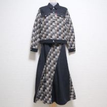 黒×茶系チェックデニムスーツ【L】
