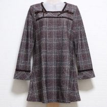茶系チェックリボン使いカットソーチュニック【3(9号)】