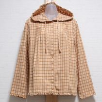 ベージュ系チェックフード付きネルブラウス