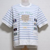 白×水色パッチ使い顔くまプリントTシャツ【4(L)】