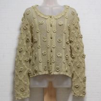 うぐいす色系花モチーフカーディガン