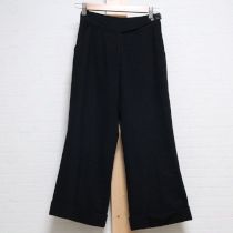 黒ウールジョーゼットベルト付きワイドパンツ【S】