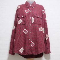 赤くまパッチ付きチェックネルシャツ【M】