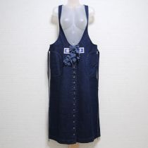 紺リボン使いデニムジャンパースカート