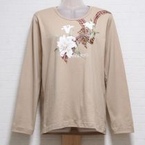 ベージュゆりプリント長Tシャツ【M】