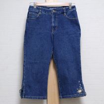 ブルー薔薇刺繍デニムパンツ【L】
