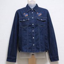 紺ロゴ刺繍デニムブラウス【L】