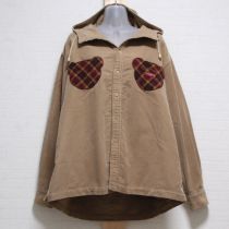 ベージュくまパッチフード付きオーバーシャツ【M】