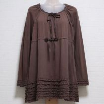 茶系フリル使いカットソーチュニック