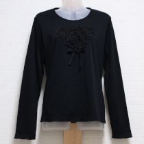 黒フリルテディリボン付きカットソー【4(L)】