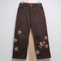 こげ茶パッチ付きリス刺繍パンツ【L】