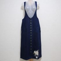 紺くちなし刺繍デニムジャンパースカート