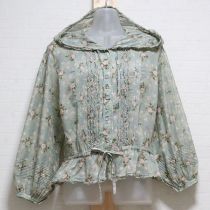 ブルーグレー薔薇ローンペプラムブラウス