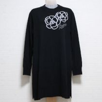 黒ロゴ&カメリアサイドスリット入ニットチュニック【3(9号)】