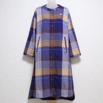 紺系チェックくまワンポイントワンピース