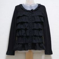 黒ローン使いフリルカットソーカーディガン