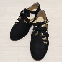 黒リボン付きヌバックサンダル【XL】