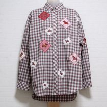 赤系チェックテリアワッペンシャツ【L】