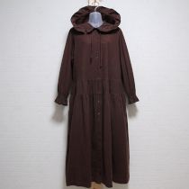 茶コードストレッチフード付きワンピース