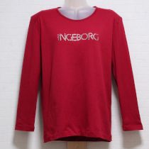赤ラインストーンロゴ長Tシャツ