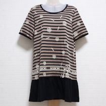 黒×ベージュカメリアロゴ入りボーダーチュニック【4(11号)】