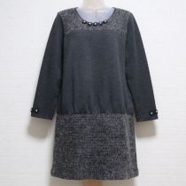 グレー花モチーフ切替えカットソーチュニック【4(11号)】