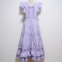 パープルサテンリボン使いエプロンスカート