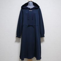 紺ローンフード付きロゴスウェットワンピース