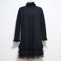 黒チュール使い段々フリルカットソーチュニック