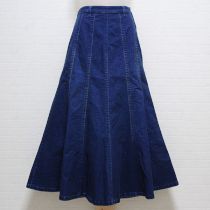 紺ブルーベル刺繍段々レースデニムスカート【L】