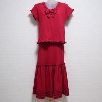 赤フリルカットソー上下