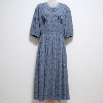 ブルーグレー花柄ジョーゼットワンピース