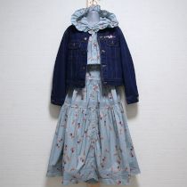 ブルーグレー星条旗リボンデニムジャケット&ワンピース