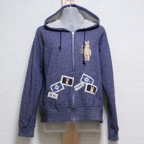 紺ミミ・モザ・ラビット刺繍パーカー
