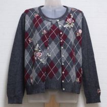 グレーアーガイル花刺繍アンサンブル