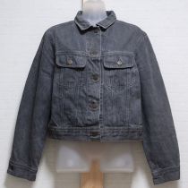 黒USED加工ロゴ刺繍デニムジャケット