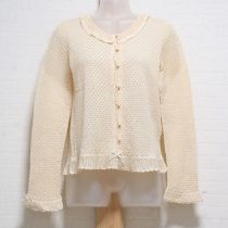 生成サテンリボン使い綿カーディガン