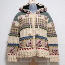 生成系花モチーフフード付きカーディガン