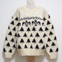 生成×黒ツリー柄ジップアップニットカーディガン