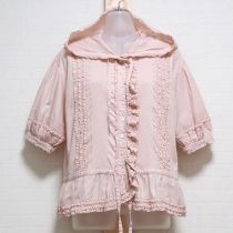 ピンクフード付きオーバーブラウス