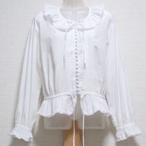 白ロゴ刺繍入りペプラムブラウス