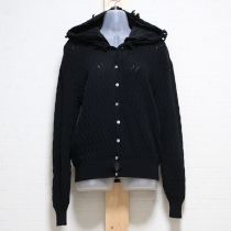 黒ローンフード付きモチーフカーディガン