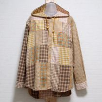 黄色系チェックパッチワークネルシャツ
