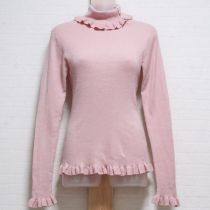ピンクリブオープンタートルセーター