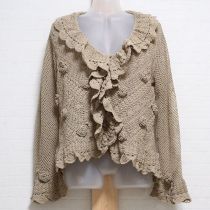 ベージュ花モチーフレース編みカーディガン