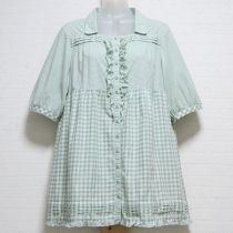 薄荷系ミックスギンガムブラウス