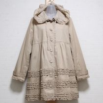 ベージュローンフード付きフリルコート